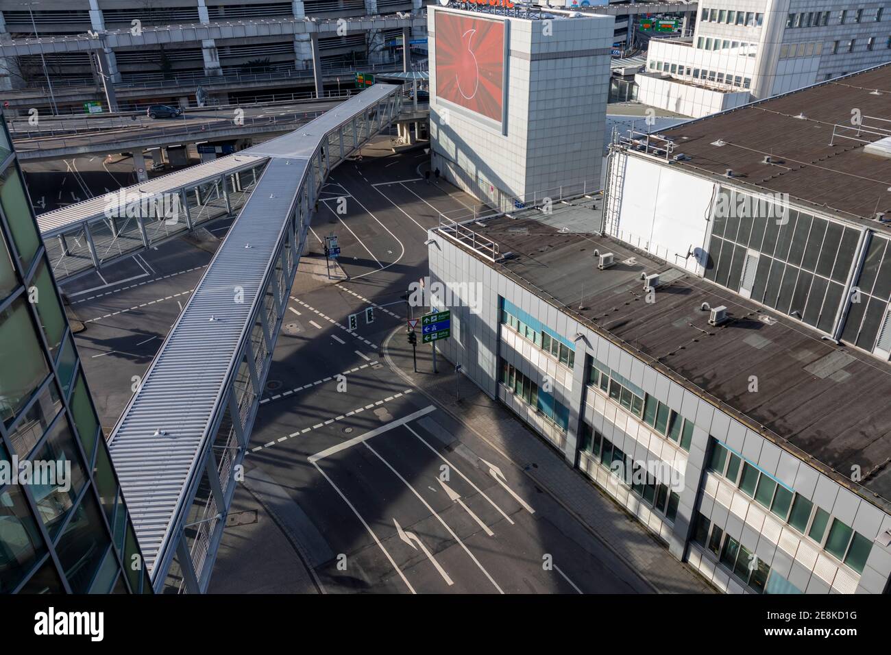Airport International in lockdown in the Corona crisis - Hardly any tourist traffic, absolutely deserted around Dusseldorf Airport Stock Photo