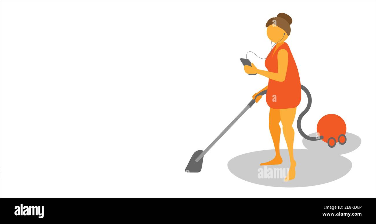 illustration of isolated woman using vacuum cleaner on white Stock ...