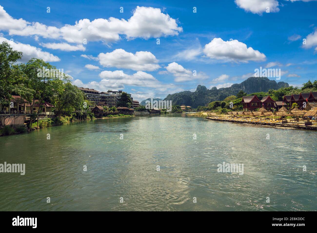 High Angle View of Landscape at Nam song in Vang vieng, Laos. Stock Photo