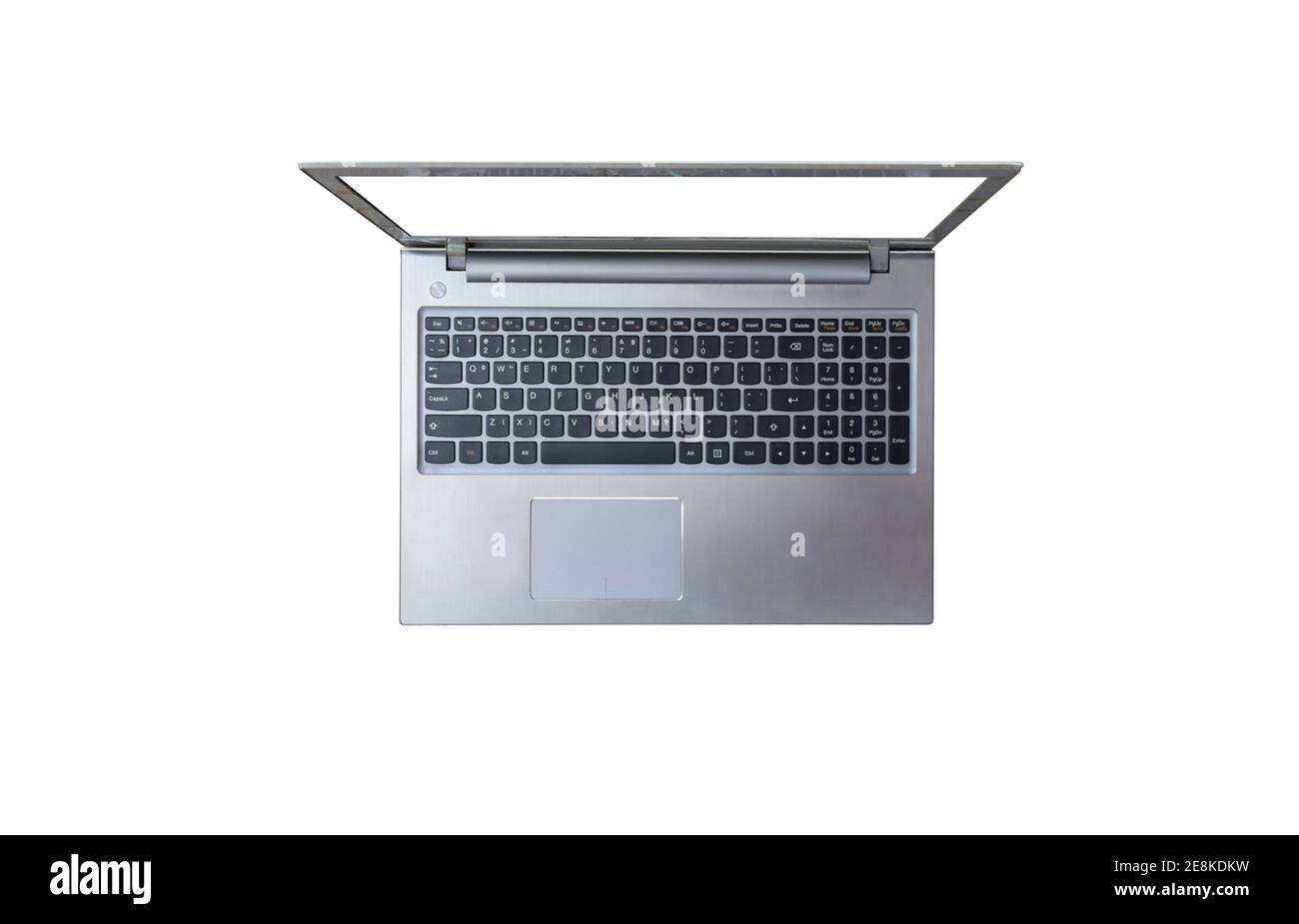 Top view of silver laptop on white background with clipping path. Stock Photo
