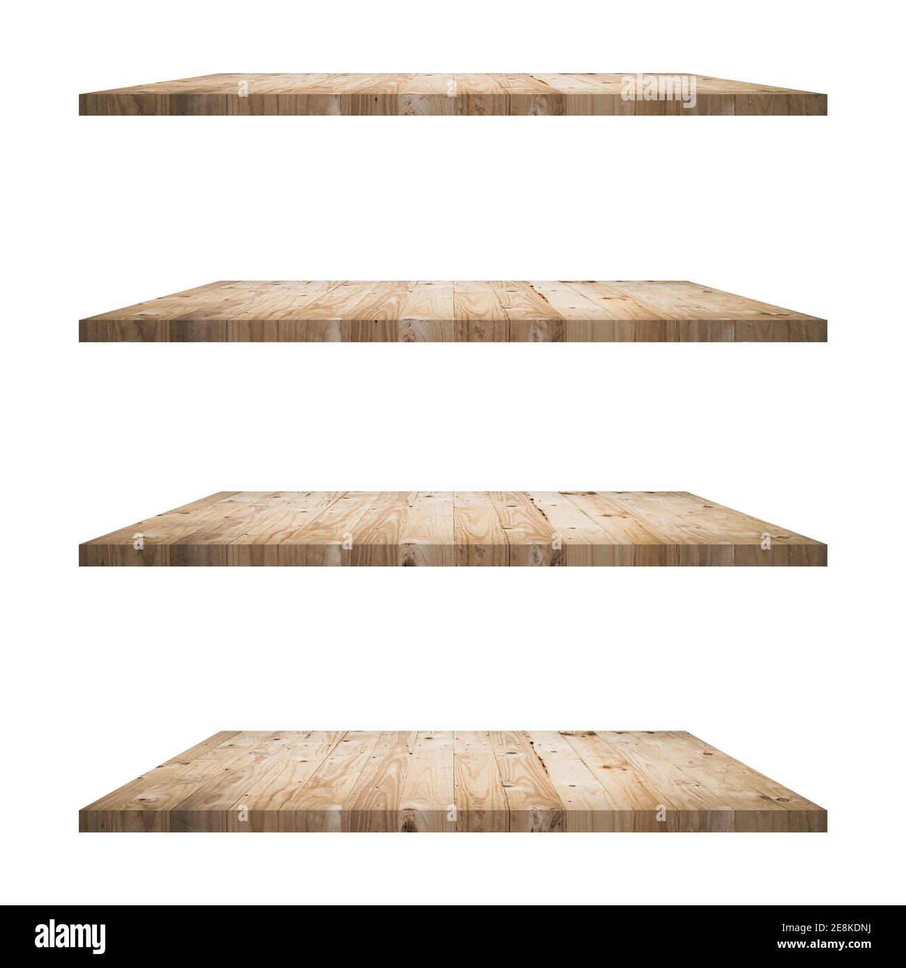 4 Wood shelves table isolated on white background and display montage ...