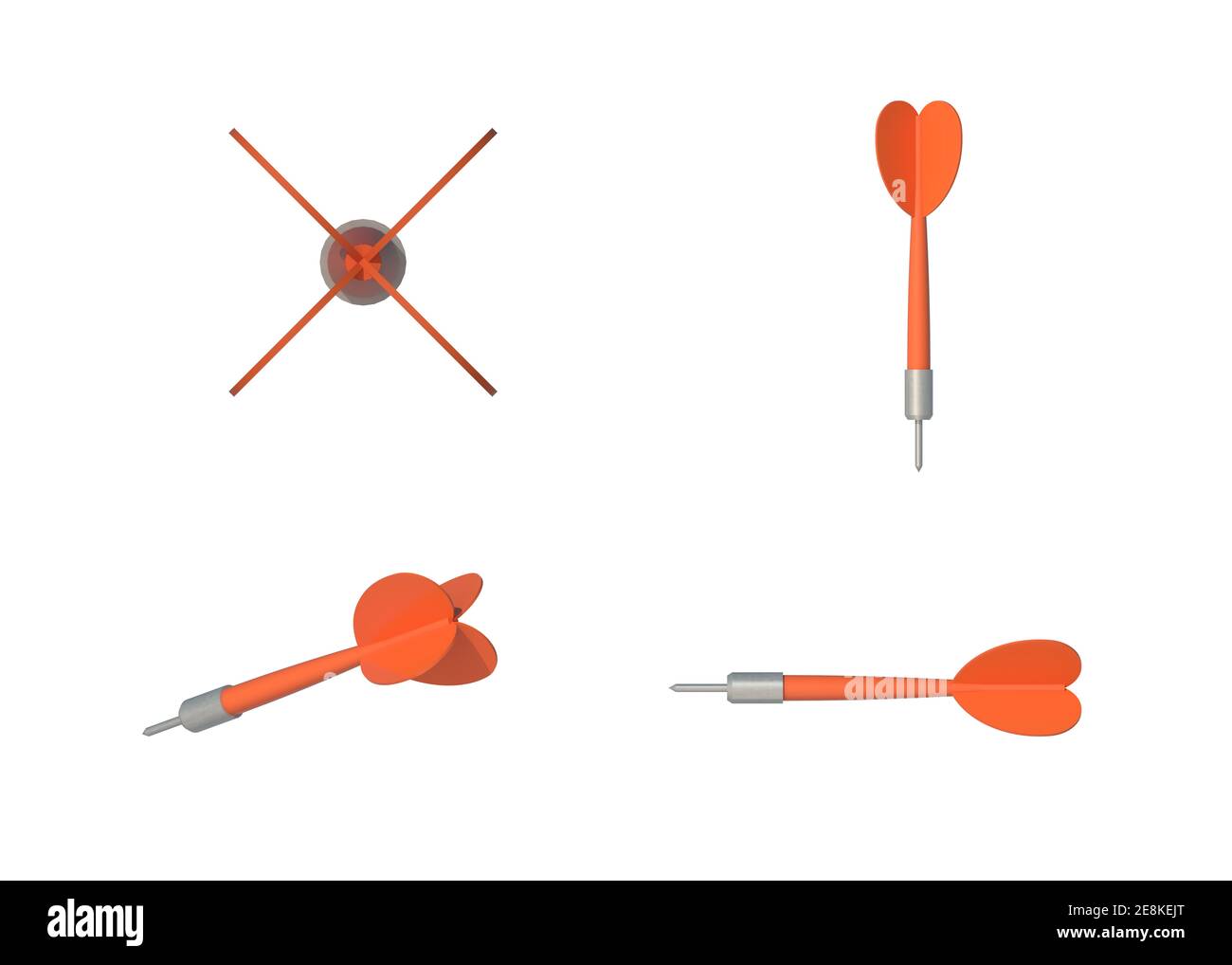 3D Illustration 4 Style view Isolated Orange Darts on white background with clipping path Stock Photo
