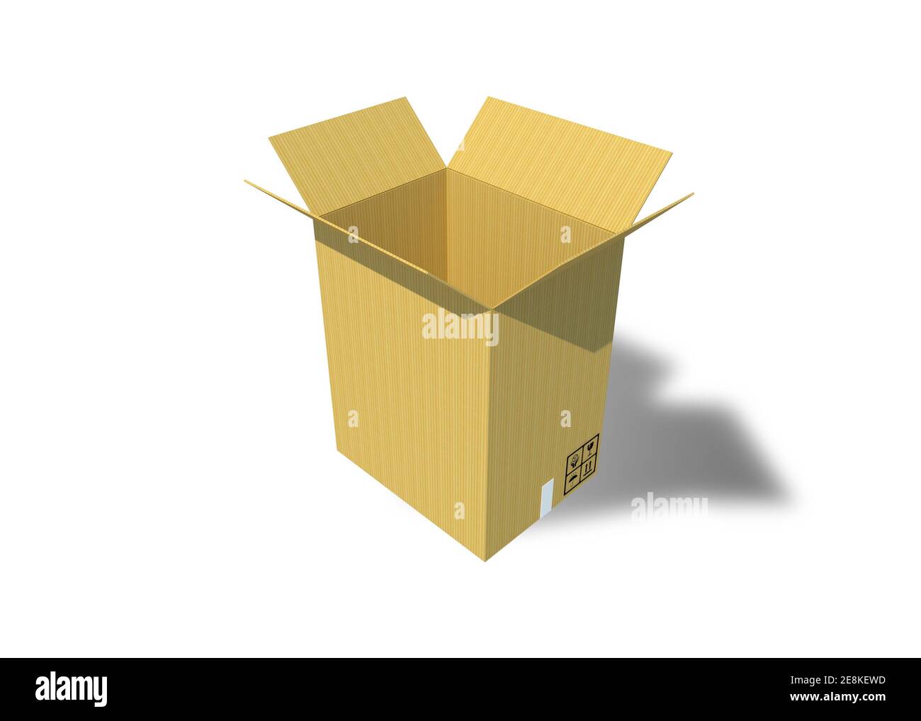 3D Illustration Open or Unbox Light brown Cardboard box isolated on white background with clipping path Stock Photo