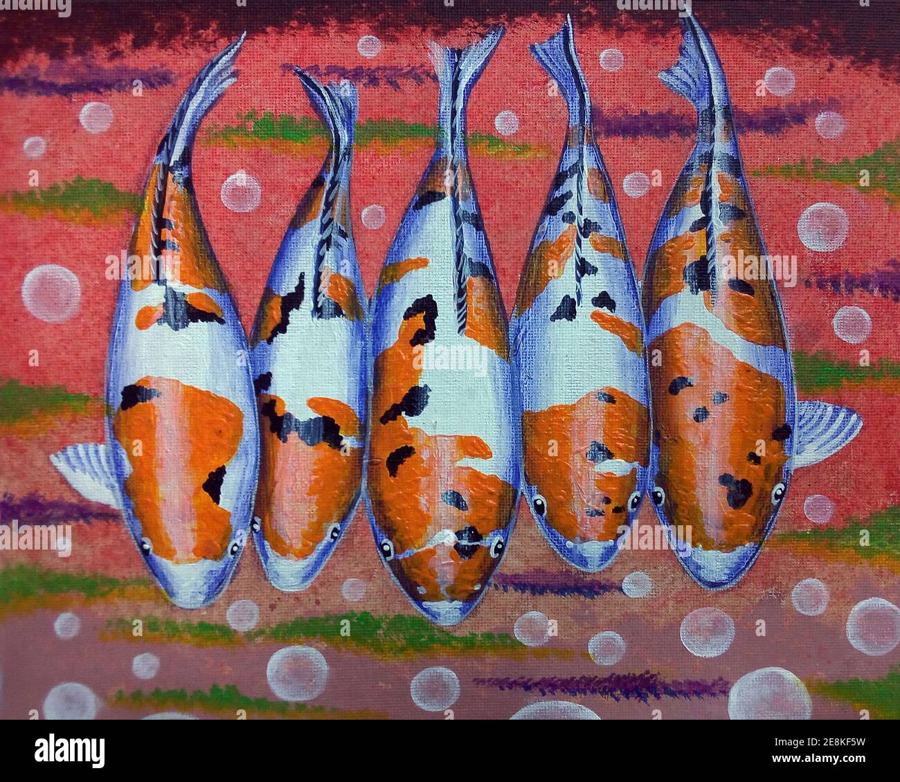 Oil painting of Fancy Carp fish pictures Auspiciousness at home , koi Stock Photo