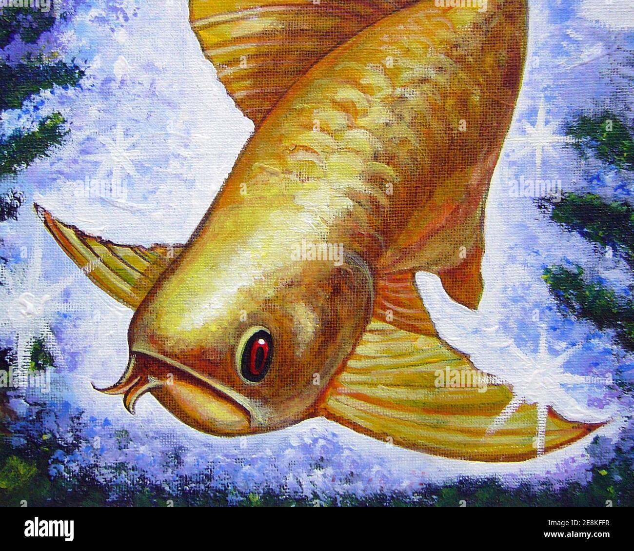 Art, painting ,Acrylic color , Arowana fish , design , background, from thailand Stock Photo