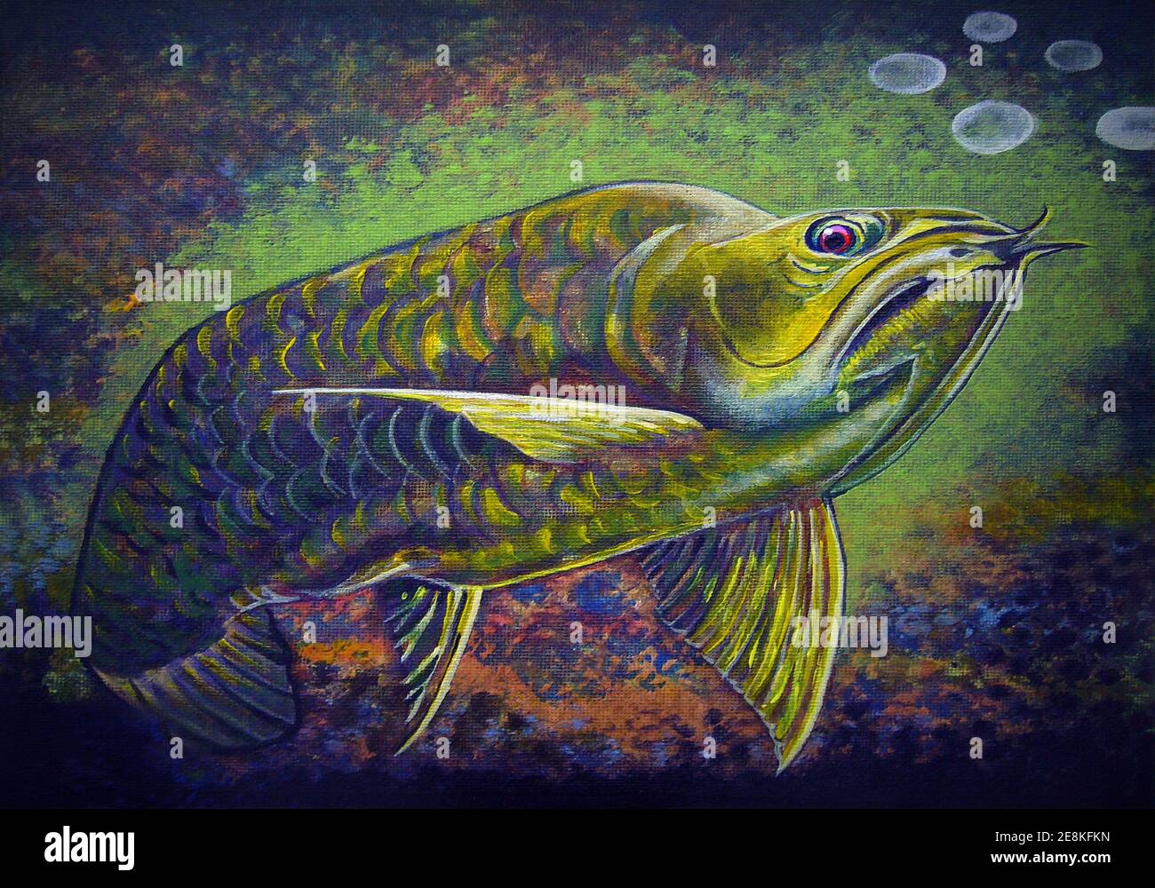 Art, painting ,Acrylic color ,  Arowana fish , design , background, from thailand Stock Photo