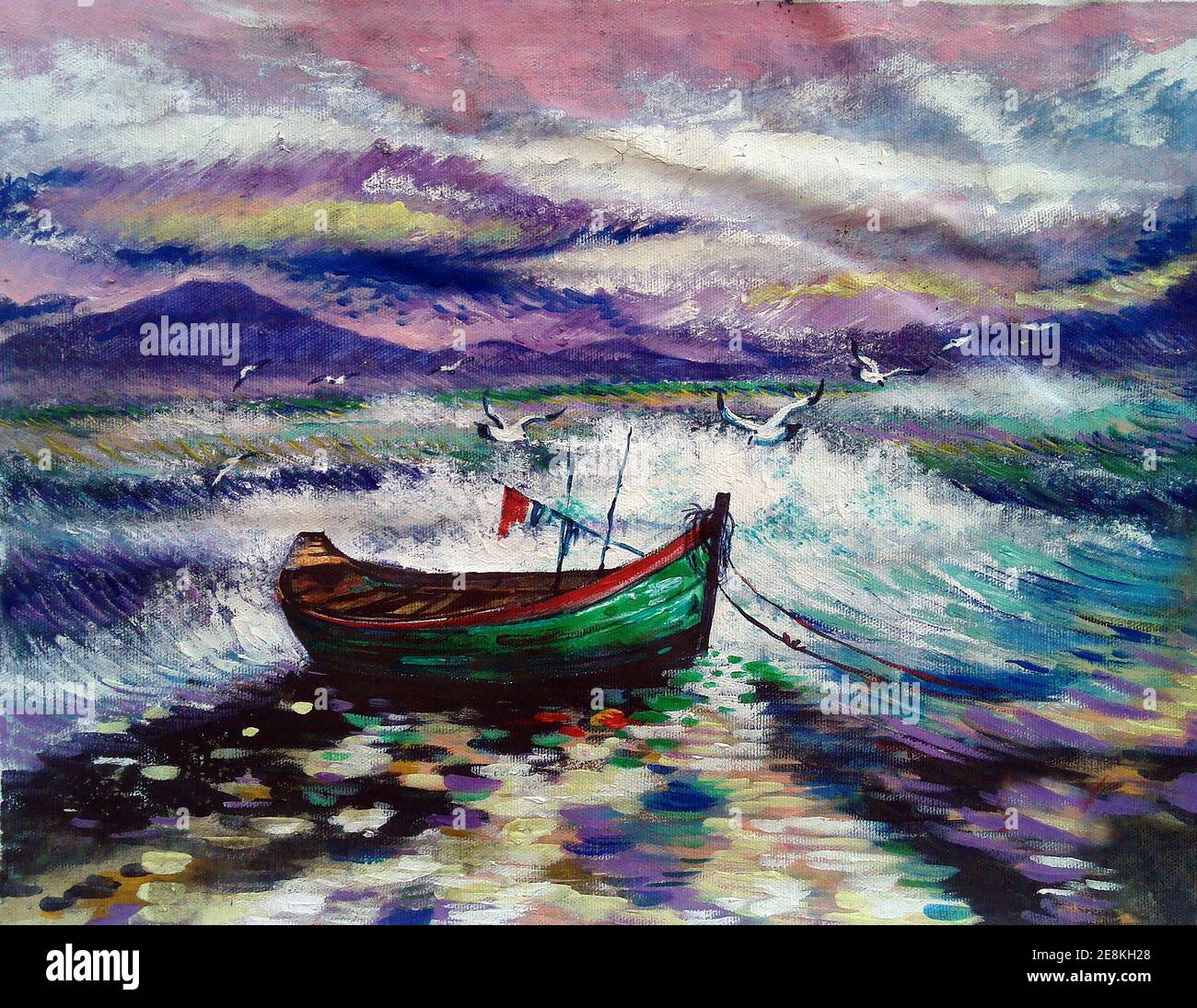 Art ,oil painting ,background ,wave, sea ,mountain ,from thailand Stock Photo