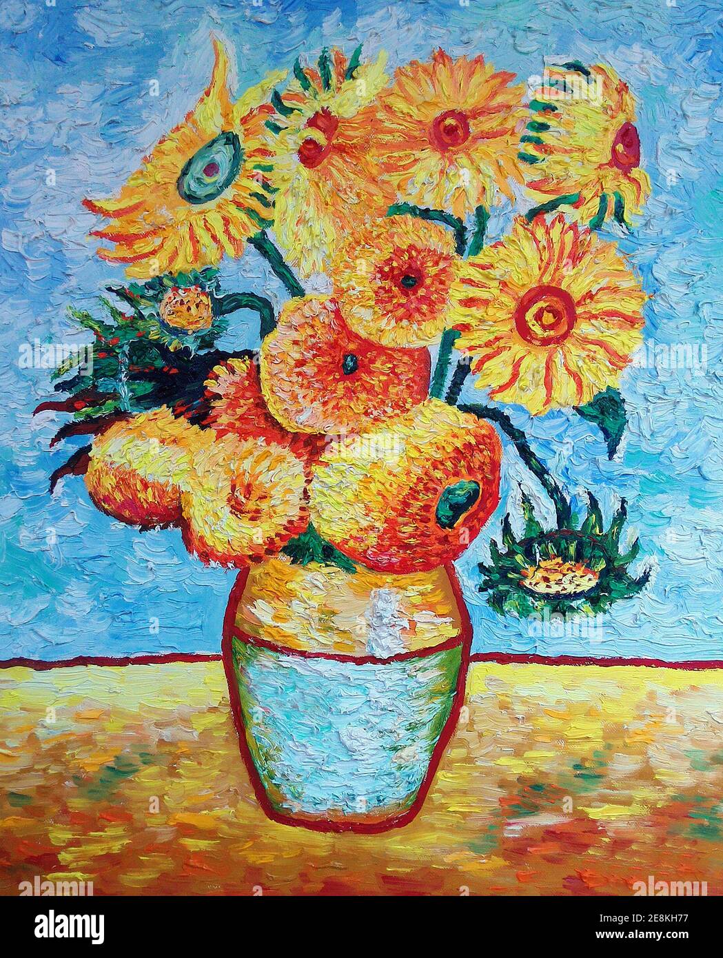 oil  painting  Abstract  art  background  on canvas  van Gogh ,  sunflower , famous paintings Stock Photo