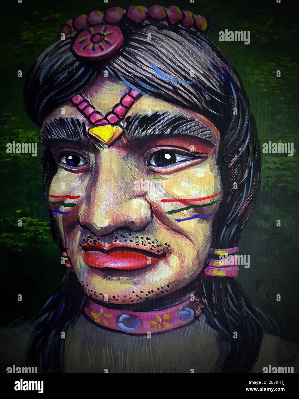 Art ,painting ,Oil color ,Red Indian , Native American , Face Apache