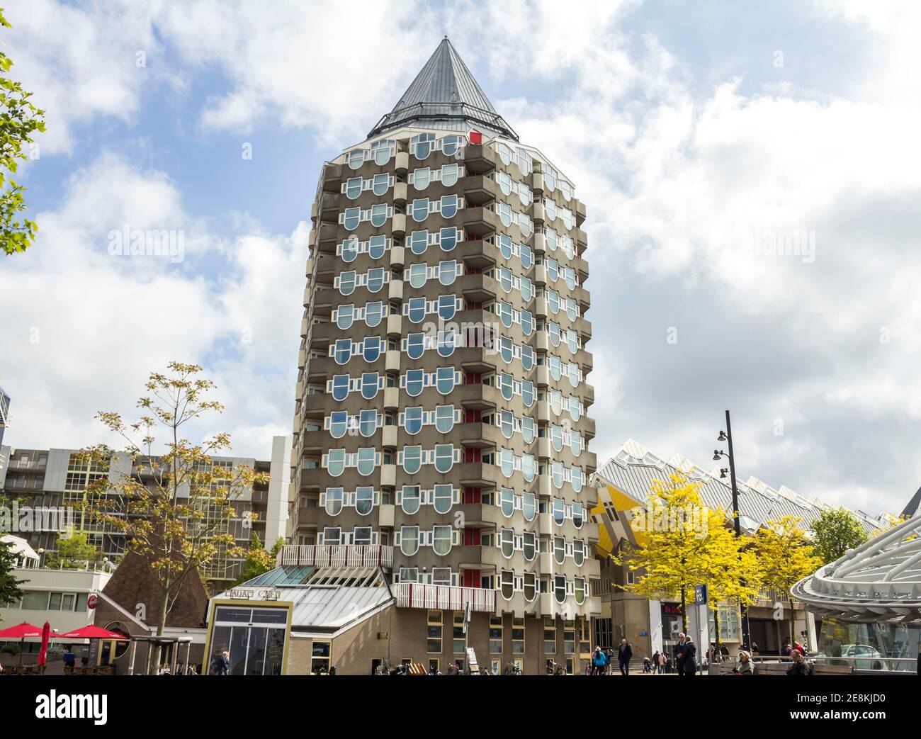 Exterior view of the Market Hall a residential and office building. Market Hall in the Blaak district of Rotterdam, Netherlands. Stock Photo