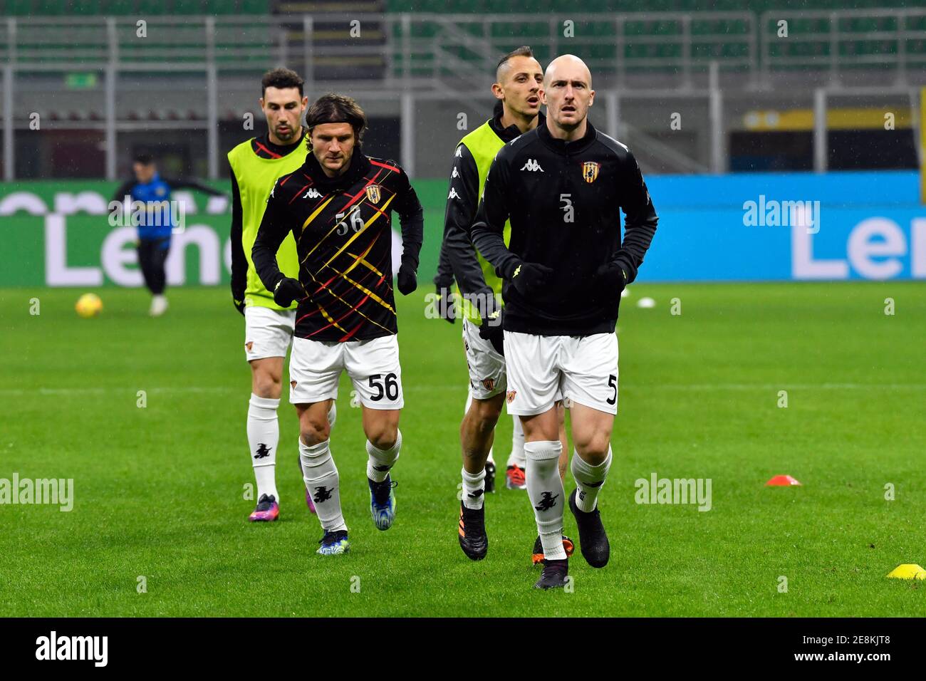 Milano, Italy. 30th Jan, 2021. Luca Caldirola (5) and Perparim Hetemaj (56)  of Benevento seen during the warm up before the Serie A match between Inter  Milan and Benevento at Giuseppe Meazza