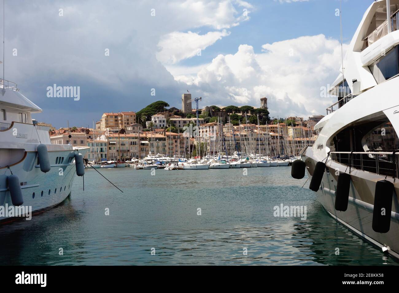 Luxury boats moored in Cannes harbour Stock Photo