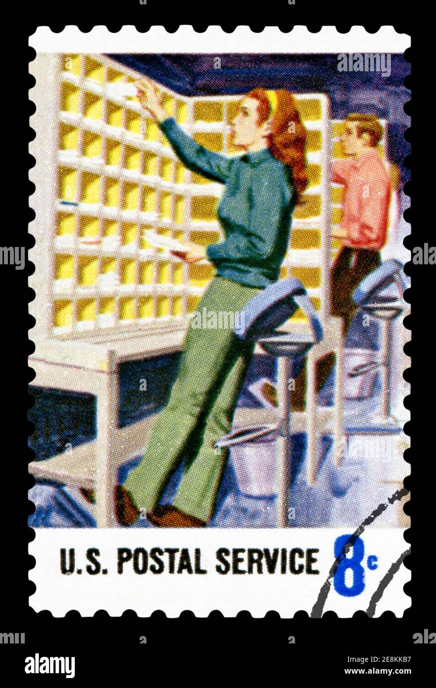 UNITED STATES OF AMERICA - CIRCA 1970: A stamp printed in USA dedicated to postal service, circa 1970 Stock Photo