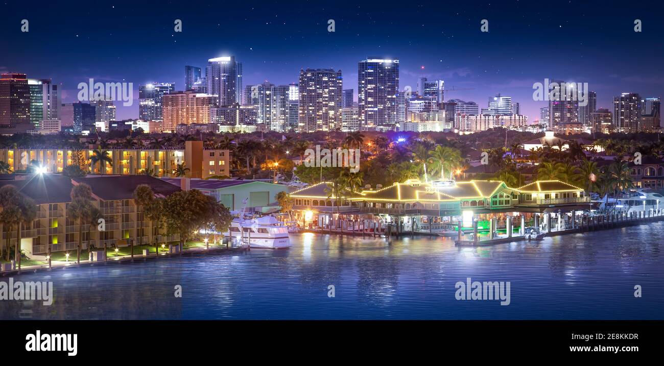 Fort lauderdale skyline at night hires stock photography and images Alamy