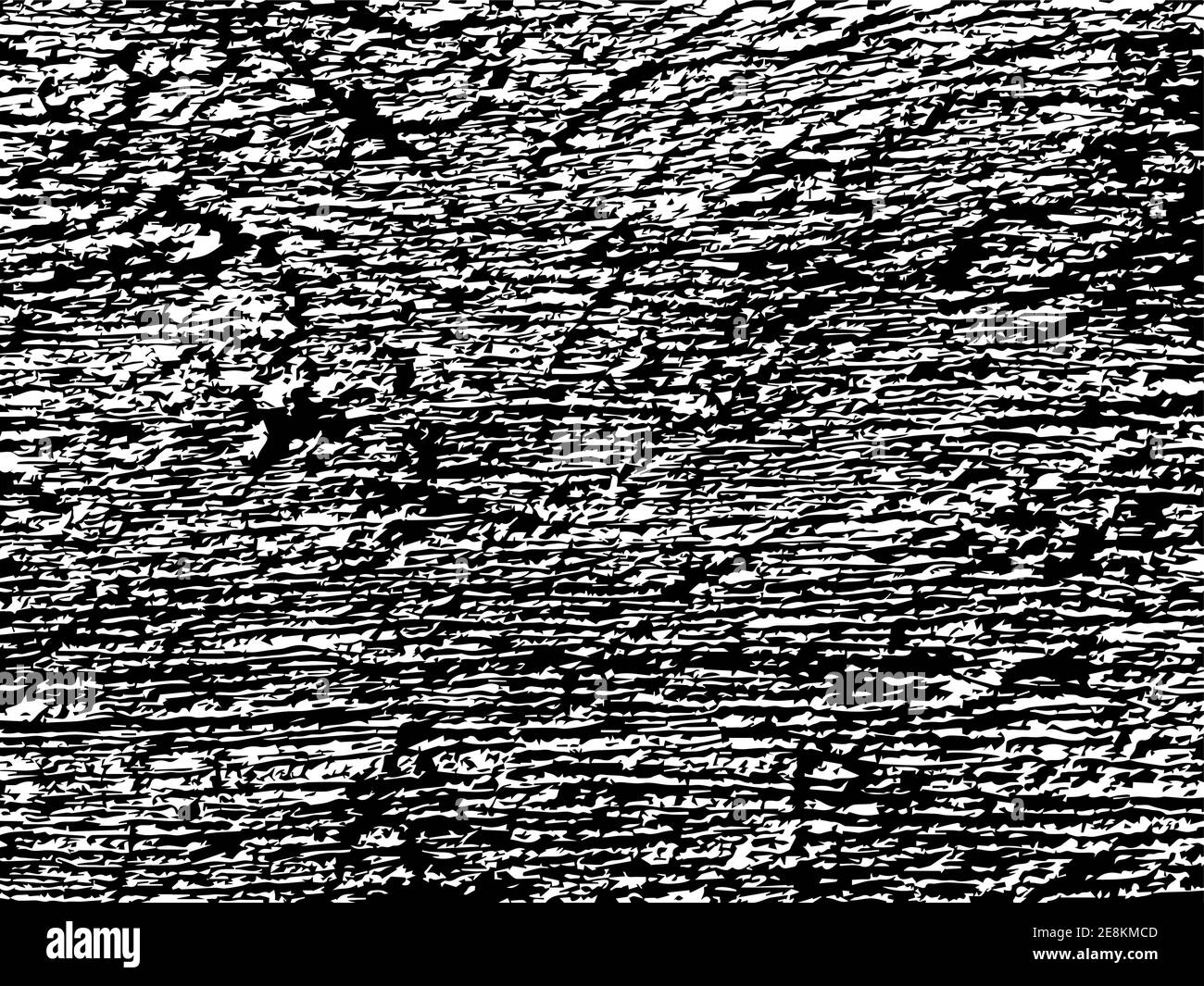 Grungy vector texture of weathered timber. Weathered wooden surface. Black splatter on white background. Material design template. Textured overlay fo Stock Vector