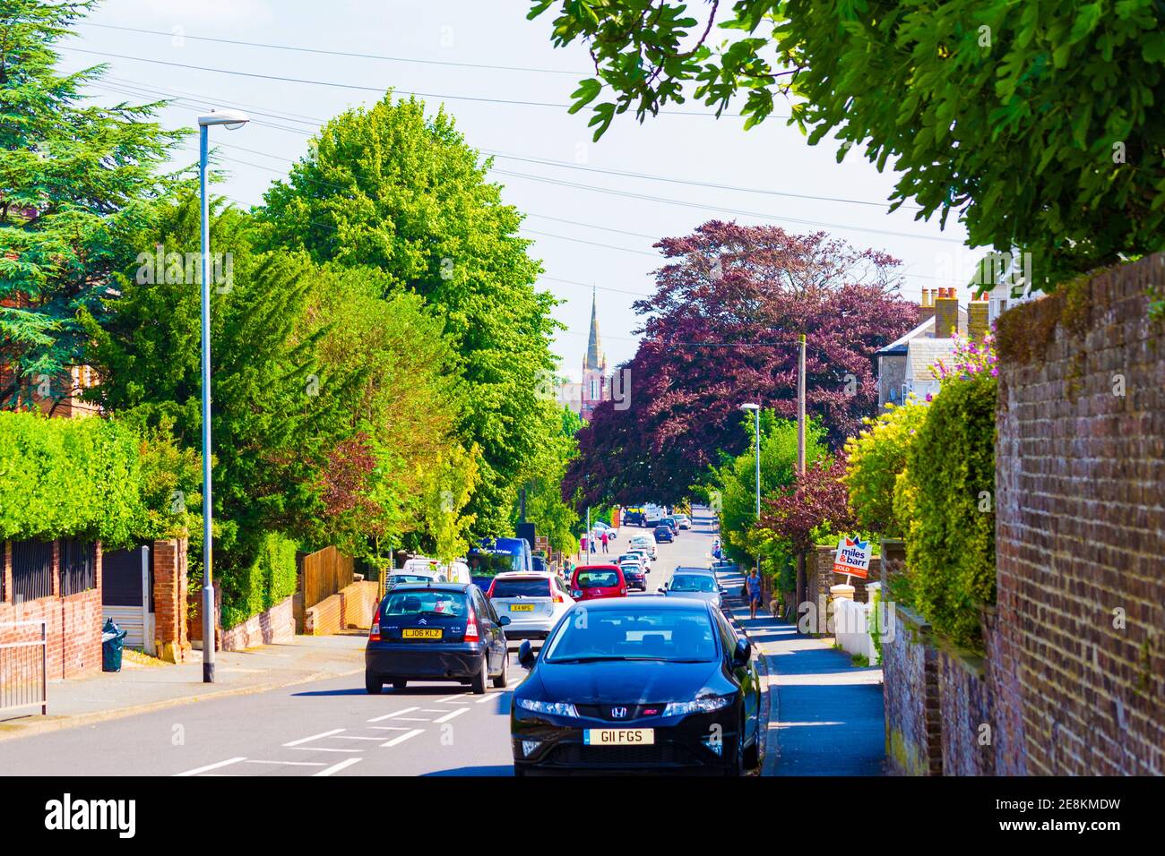 Heavy traffic at A258 Dover road of Walmer town,Walmer is a town in the