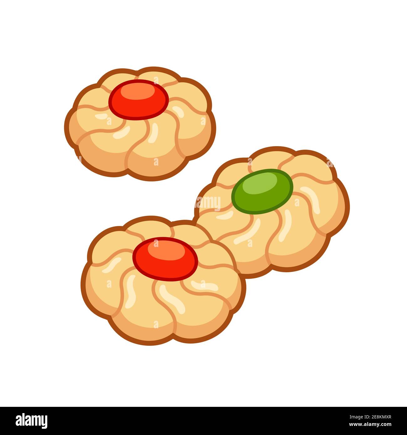 Thumbprint cookies with jam drops. Cartoon drawing, isolated vector