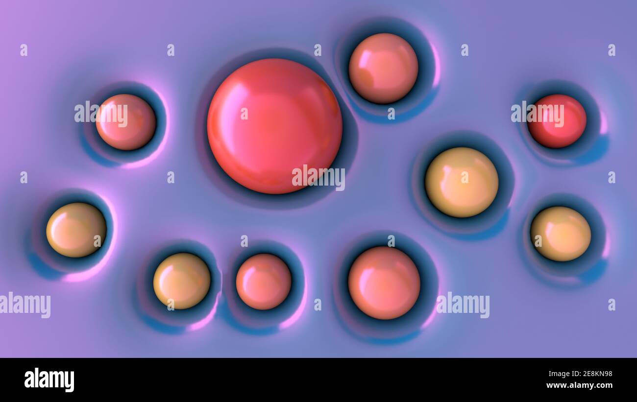 3d render. Abstract of spheres of different colors and sizes Stock ...