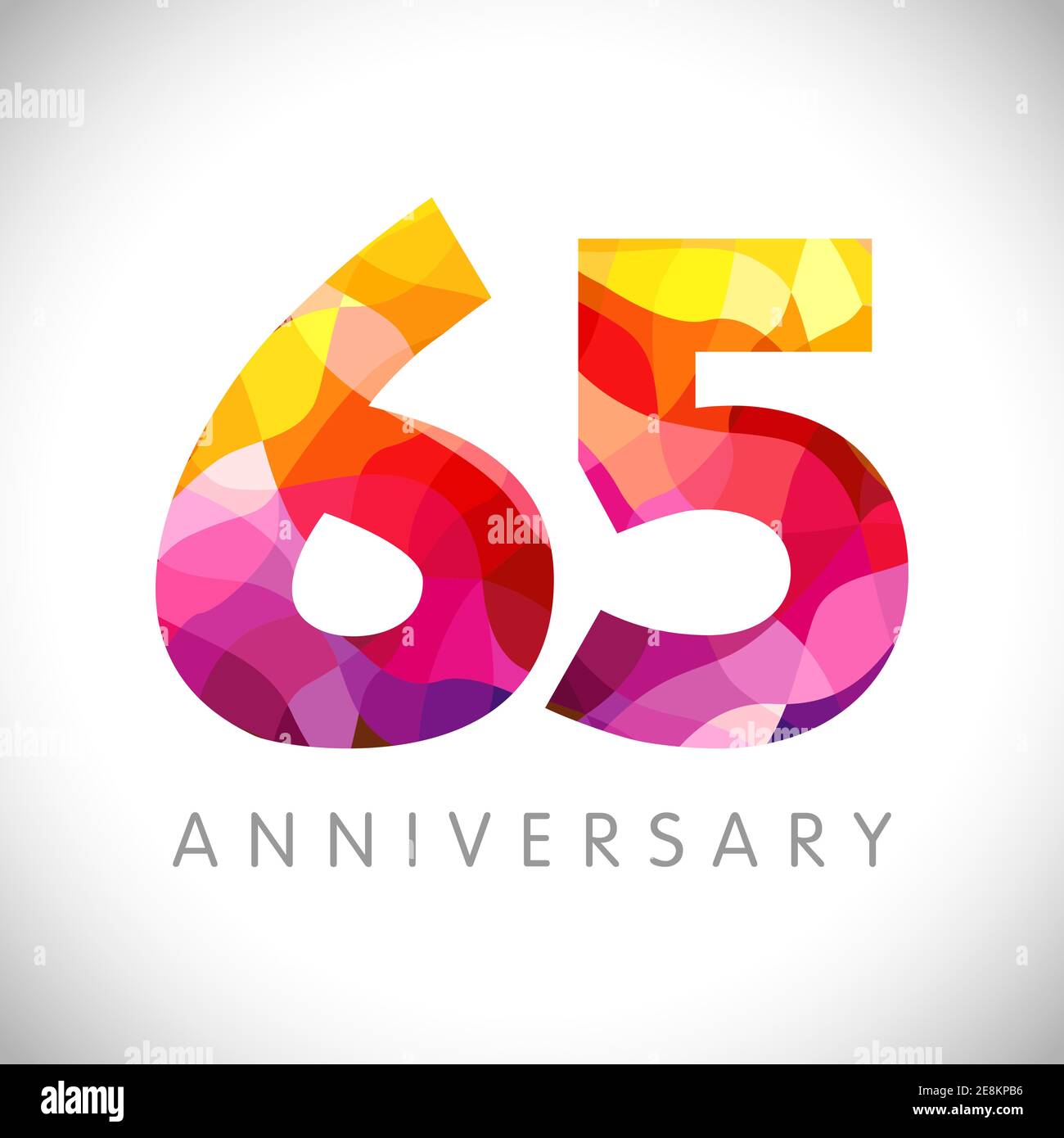 65 th anniversary numbers. 65 years old logotype. Bright congrats. Isolated abstract graphic web design template. Creative 5, 6 3D digits. Up to 65% p Stock Vector