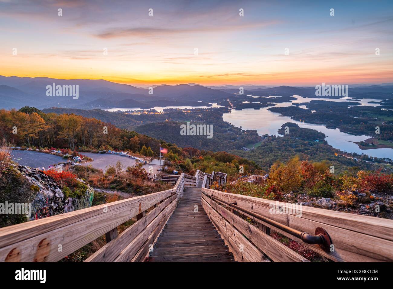 Hiawassee, USA landscape with Chatuge Lake in early autumn at