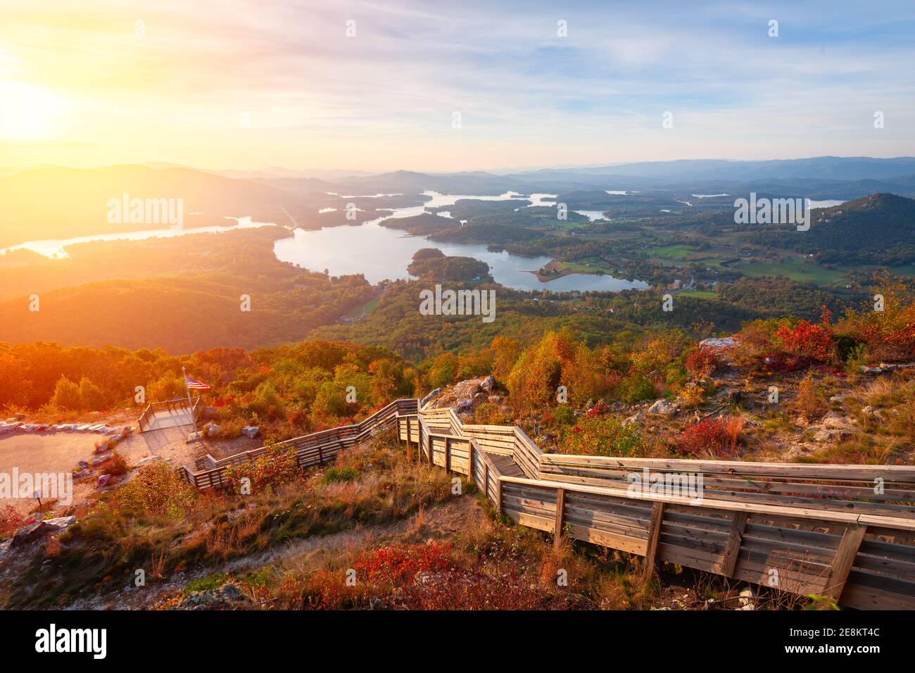 Hiawassee, USA landscape with Chatuge Lake in early autumn at