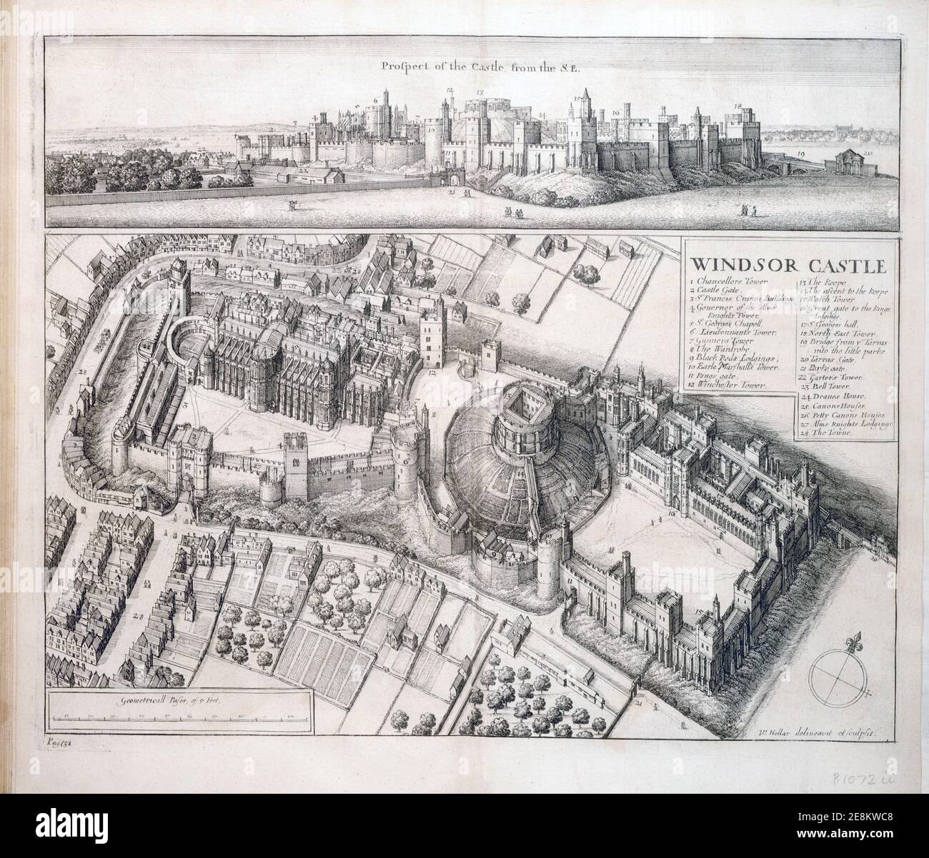 Wenceslaus Hollar (1606-1677: birdseye view Windsor Castle. State 2. Stock Photo