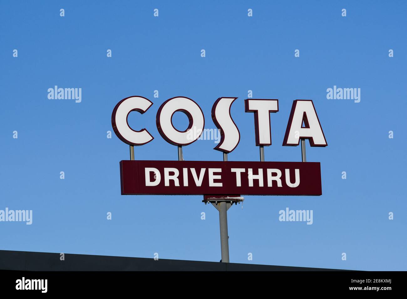 costa coffee sign against a blue sky Stock Photo