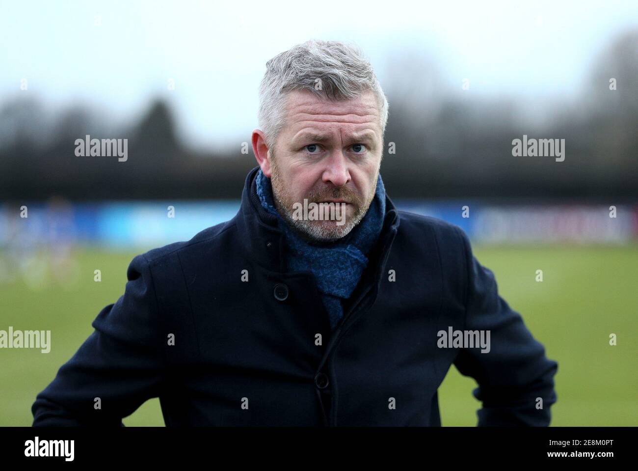 Liverpool, UK. 31st Jan, 2021. Everton manager Willie Kirk looks on at the end of the game. Barclays Women's super league match, Everton Women v Manchester Utd Women at Walton Hall Park in Liverpool on Sunday 31st January 2021. this image may only be used for Editorial purposes. Editorial use only, license required for commercial use. No use in betting, games or a single club/league/player publications.pic by Chris Stading/Andrew Orchard sports photography/Alamy Live News Credit: Andrew Orchard sports photography/Alamy Live News Stock Photo