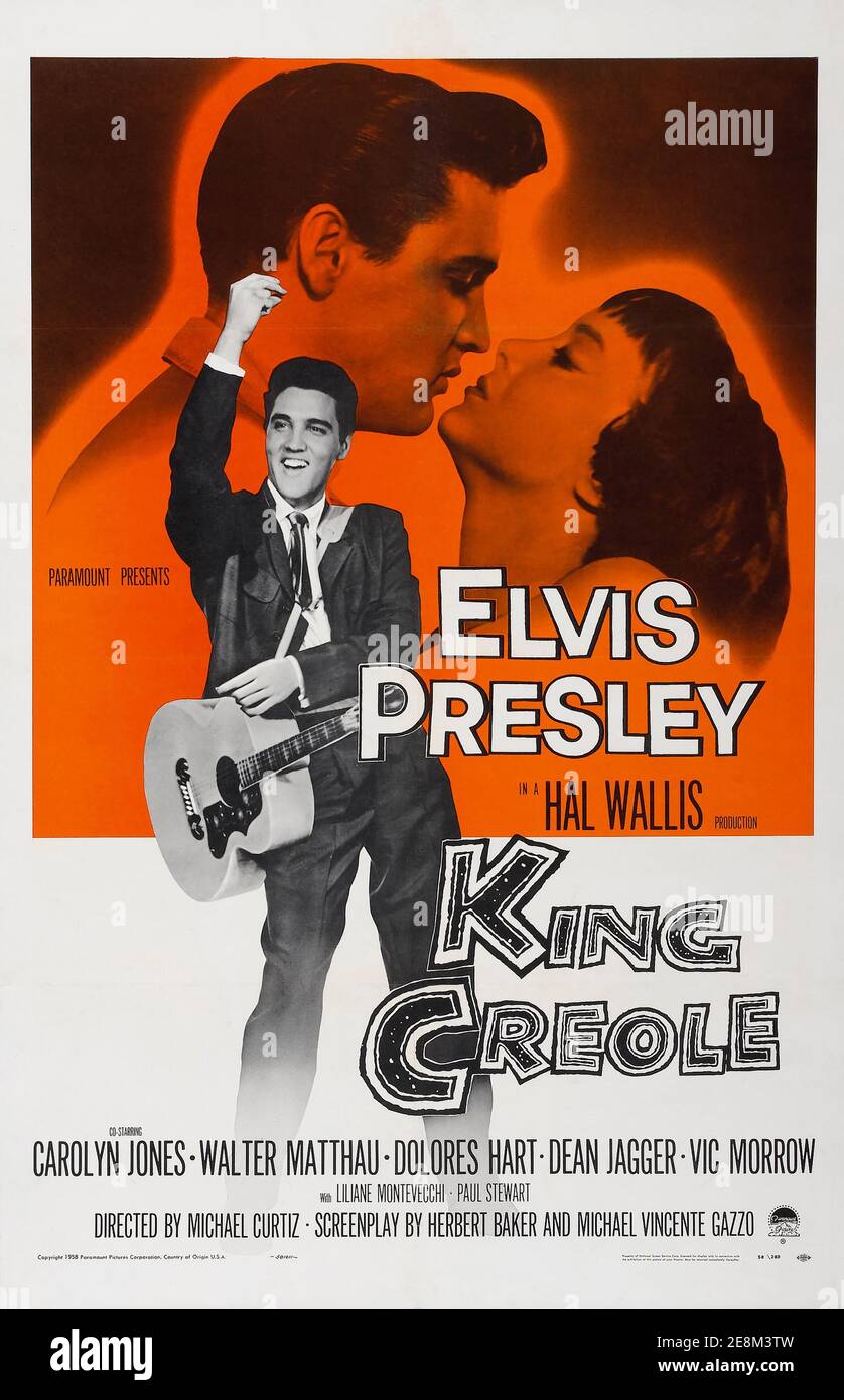 Elvis Presley, vintage movie poster for King Creole 1958 - Elvis, Carolyn Jones Walter Matthau, Dolores Hart, Dean Jagger, Vic Morrow Stock Photo