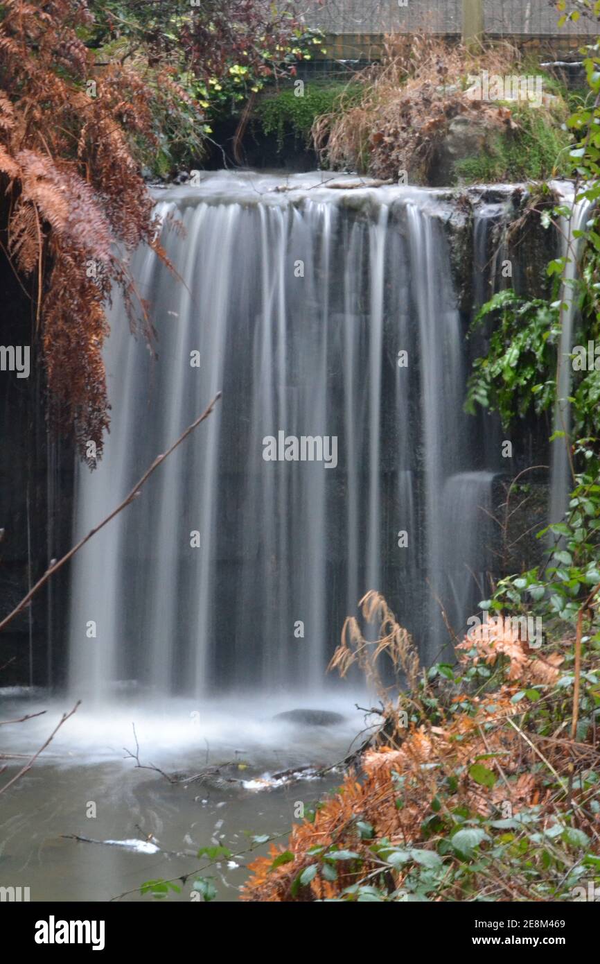 Waterfall At Tilgate Park Crawley Winters Day Sussex UK Stock