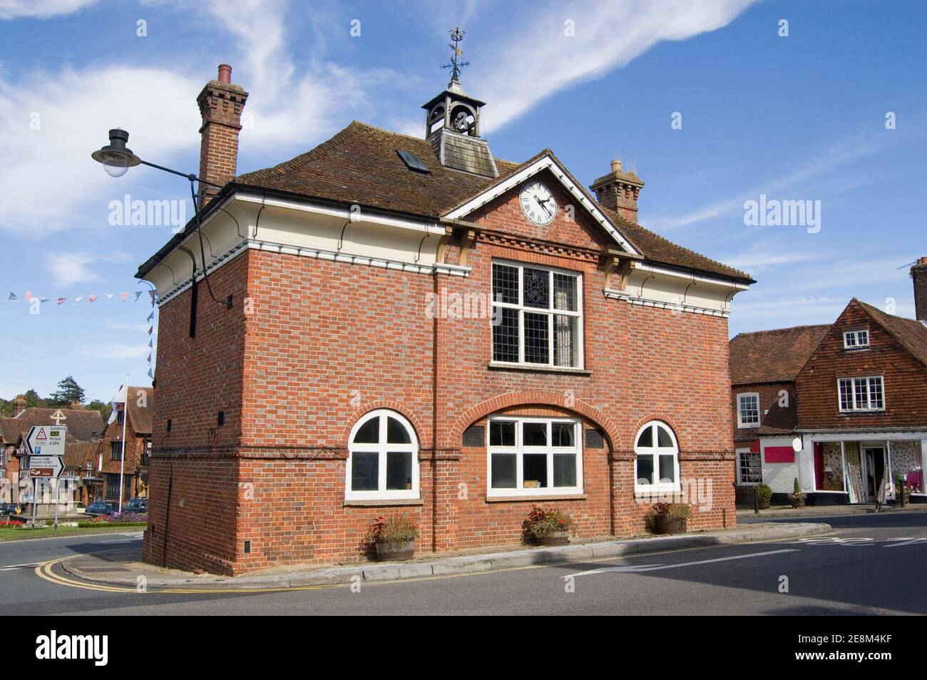 Historic building which houses the chamber for Haslemere Town Council, Surrey.  Public building over 100 years old viewed from pavement. Stock Photo