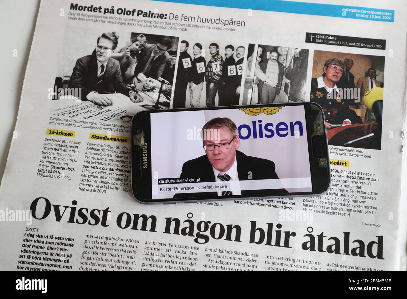 MOTALA, SWEDEN- 10 JUNE 2020:Chief prosecutor Krister Petersson say during a digital press conference that the Palme investigation shows that 'Skandiamannen' Stig Engström murdered former Prime Minister Olof Palme. Stock Photo