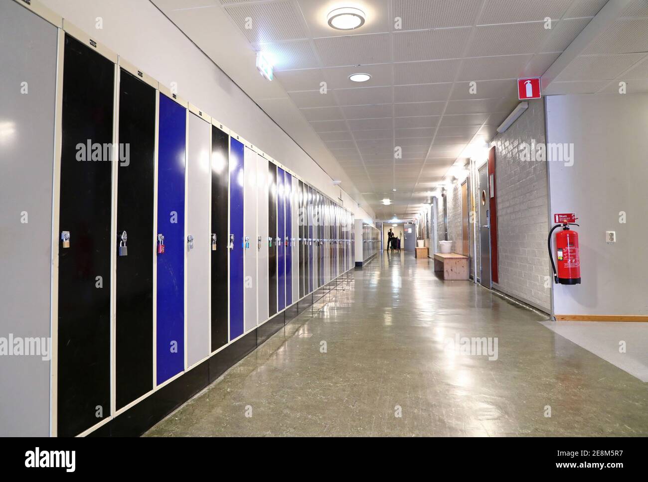 MOTALA, SWEDEN- 18 MARCH 2020:Deserted corridors and classrooms at Platengymnasiet during Wednesday. All teaching in upper secondary school and above shall be conducted from a distance, starting Wednesday. This is because of the corona virus. Stock Photo