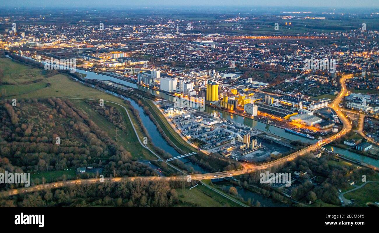 Aerial view, Hamm harbour, Datteln-Hamm canal. River Lippe, Brökelmann +  Co, Oil Mill and Management Ltd, Brölio,Radbodstraße, Hafenstraße,  Bockum-Höv Stock Photo - Alamy
