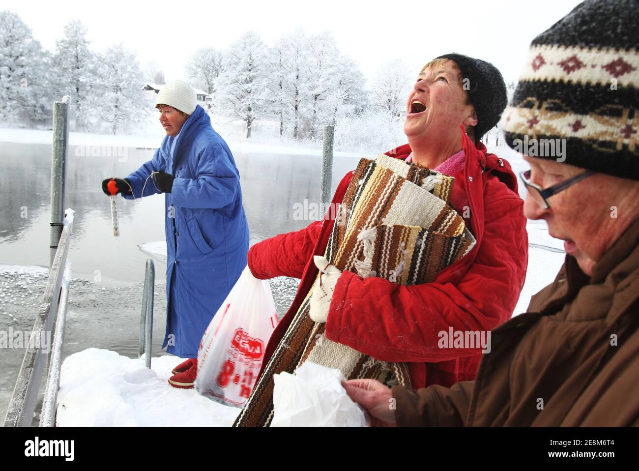 LINKÖPING, SWEDEN- 1 DECEMBER 2010: Winter bathing ladies in winter ...