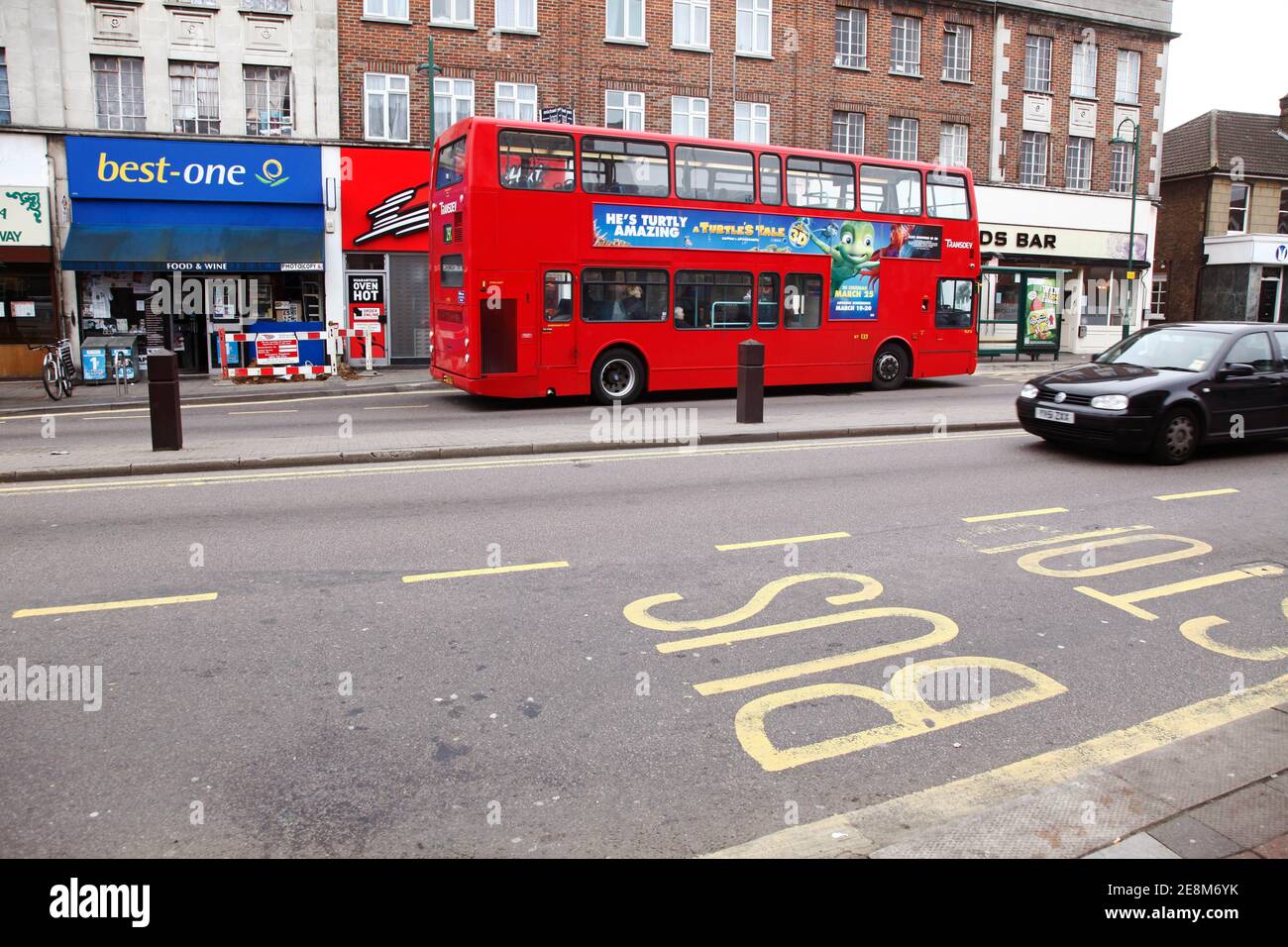 BOREHAMWOOD, ENGLAND- 17 MARCH 2011:English bus on the outskirts of London. Stock Photo