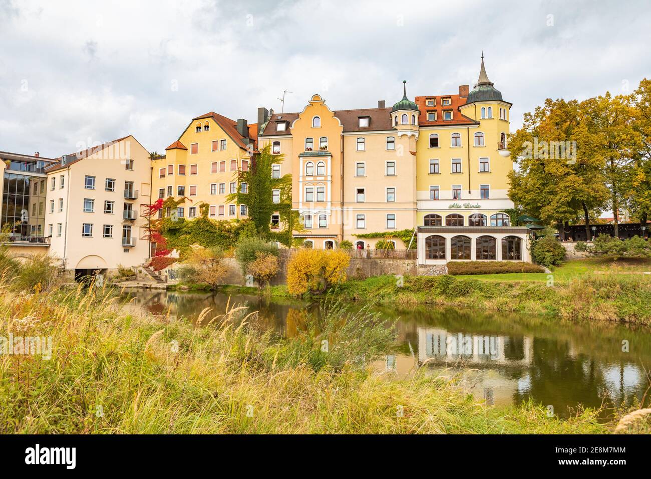 REGENSBURG, BAVARIA, GERMANY - CIRCA OKTOBER, 2020: Am Beschlaecht and Jahninsel in Regensburg town and Danube river, Germany. Stock Photo