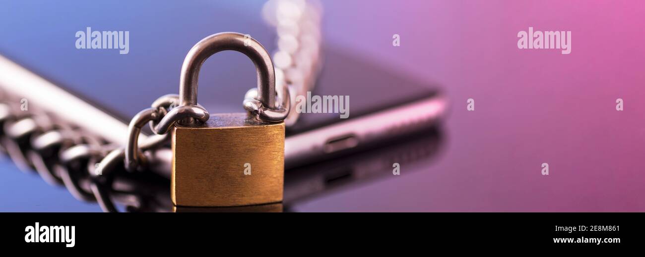 Modern smartphone with a lock. Data protection. Mobile phone security concept. Stock Photo