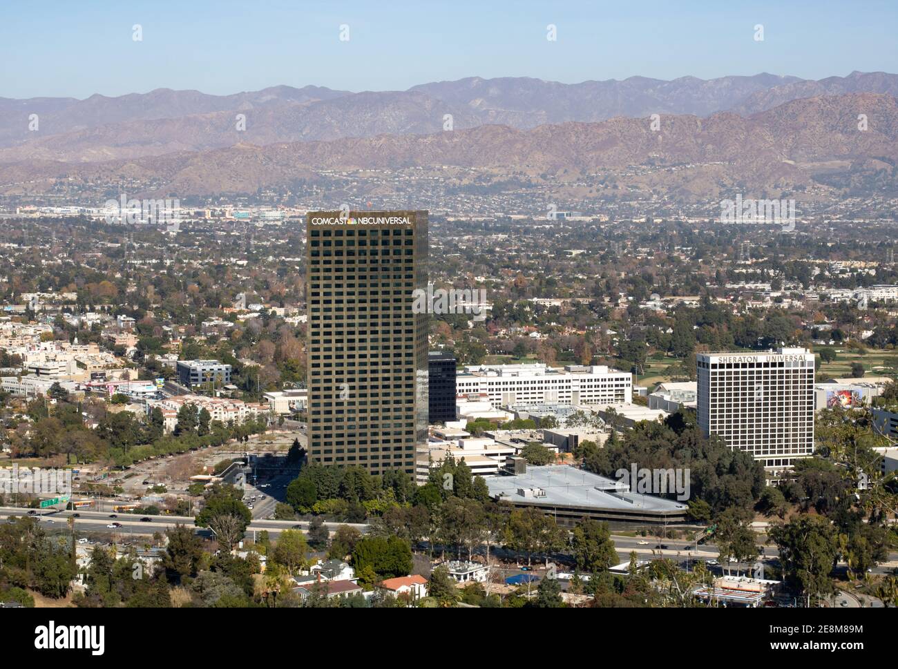 Universal City, CA USA - Jan 20, 2021: Valley view of 10 Universal City Plaza Stock Photo