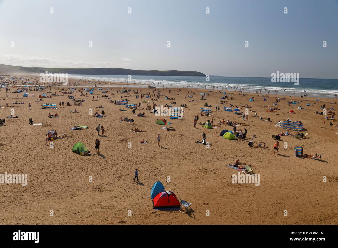 Sunbathers on Woolacombe beach Devon Stock Photo