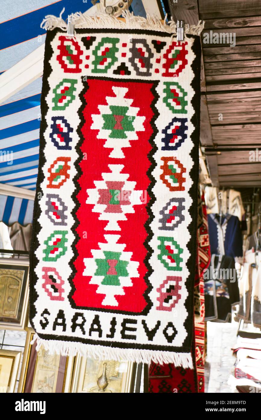 Street Shop for carpets in Bascarsija, Sarajevo, Bosnia and Herzegovina Stock Photo