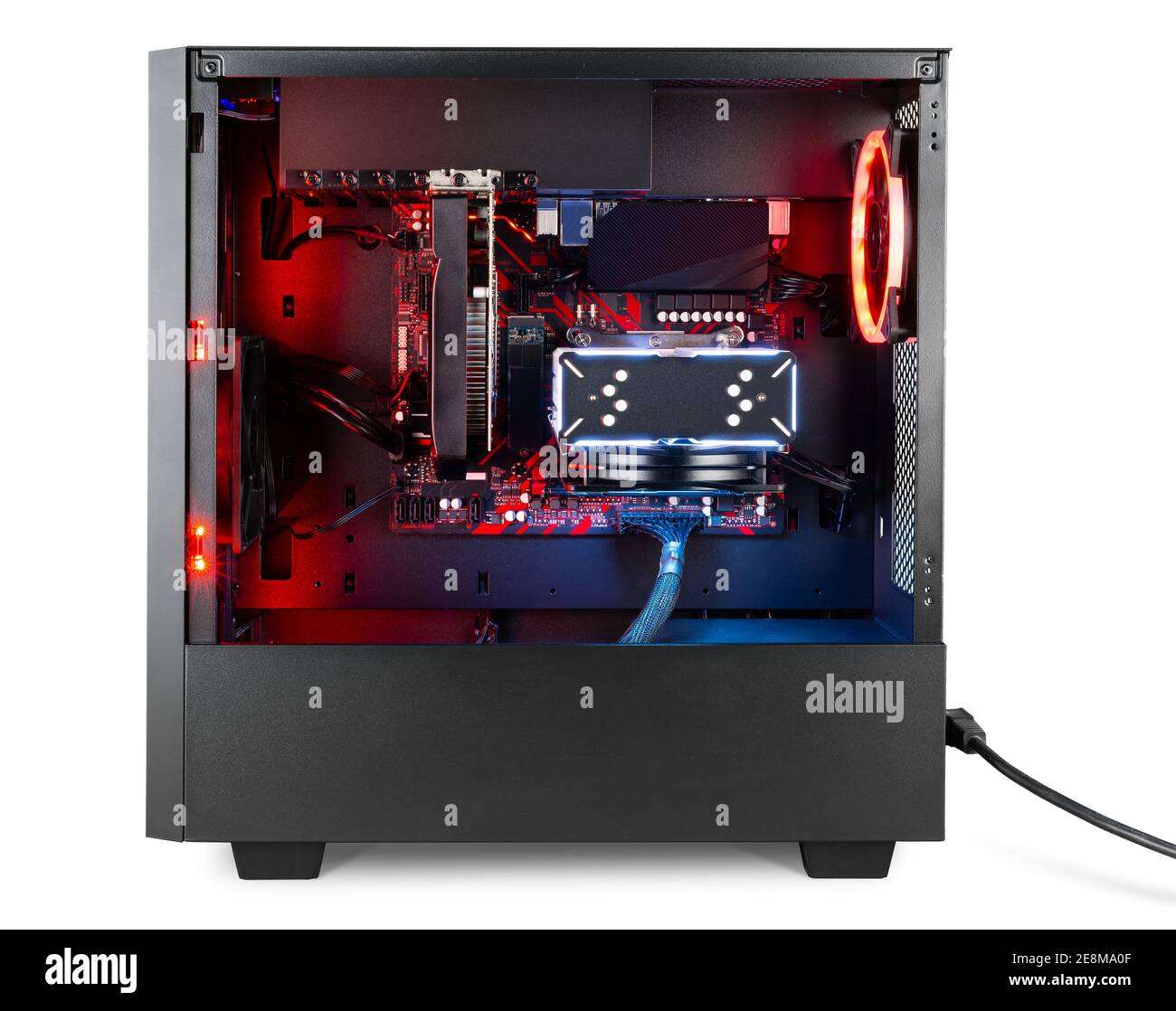 modern black desktop gaming pc with red led lights fan air cooler isolated  on white background. computer hardware technology concept Stock Photo -  Alamy