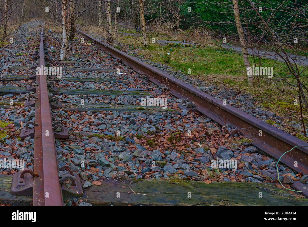 Old abandoned rusty railway track Stock Photo