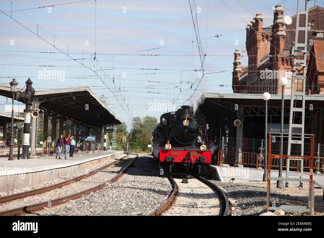 Steam locomotive called 'strawberry train' at Aranjuez station Stock Photo