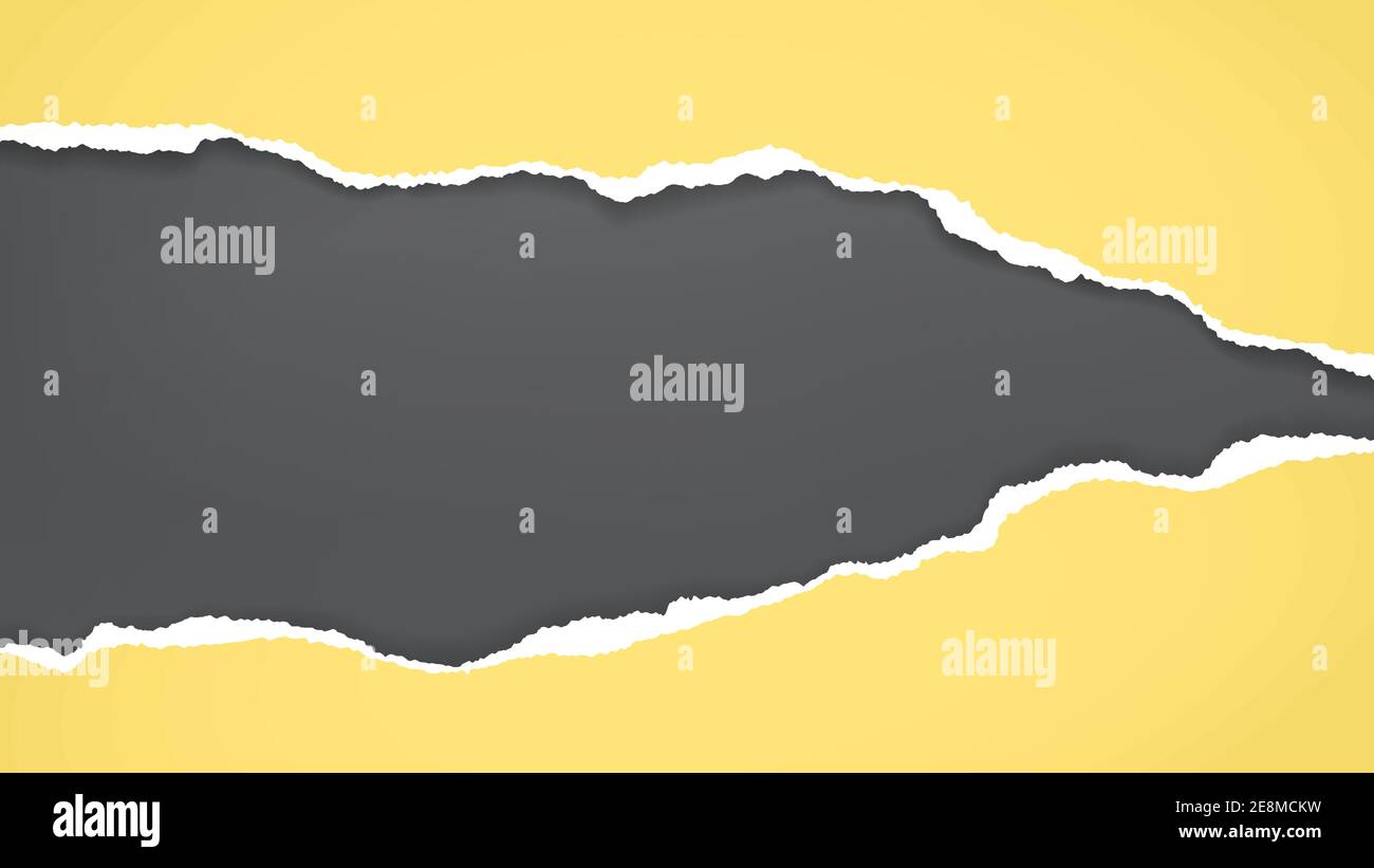 Pieces of torn, ripped yellow paper with soft shadow are on black ...