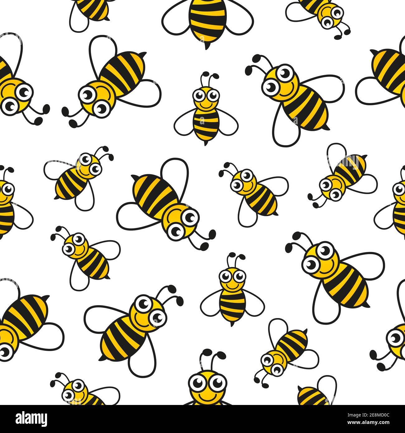 Seamless Pattern with flying bees. Cartoon doodle cute bee. Vector ...