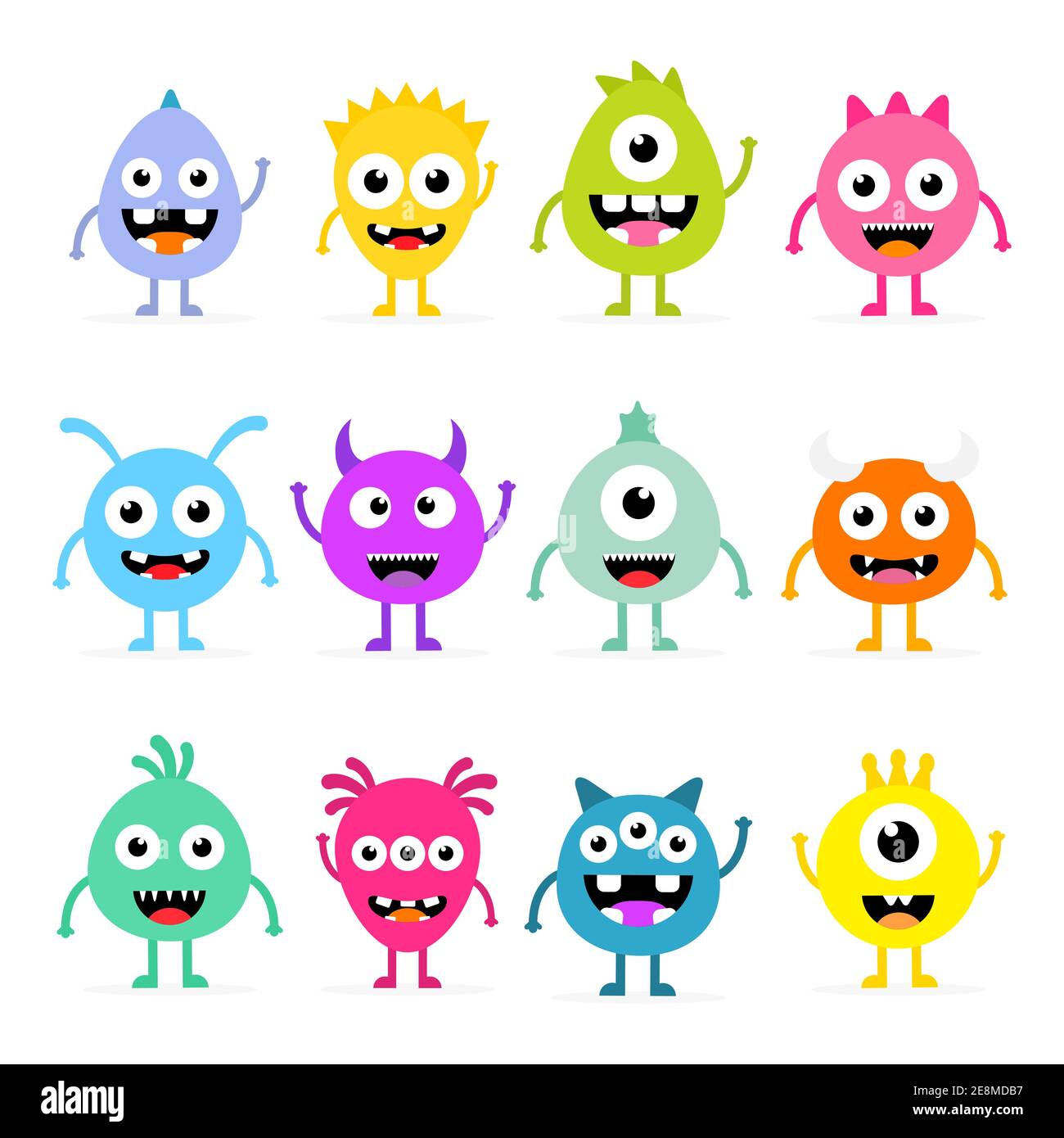 Set of cartoon cute monsters. Halloween design vector illustration isolated on white background Stock Vector