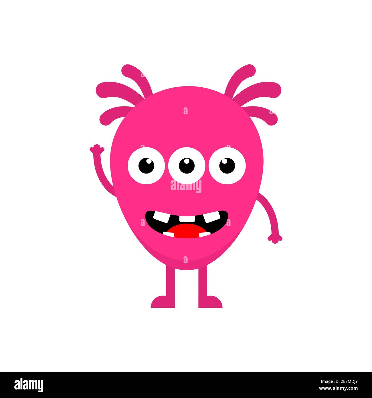 Cute cartoon pink baby monster with tree eyes. Kawaii scary funny baby character flat icon. Happy Halloween vector illustration isolated on white back Stock Vector