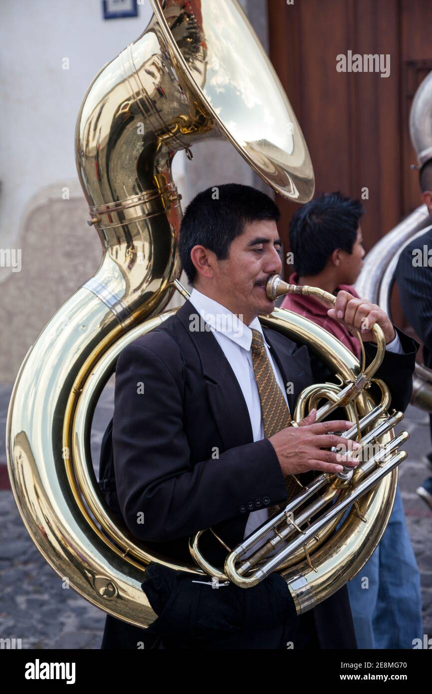 Antigua, Guatemala. Sousaphone Player in a marching band, Semana Santa