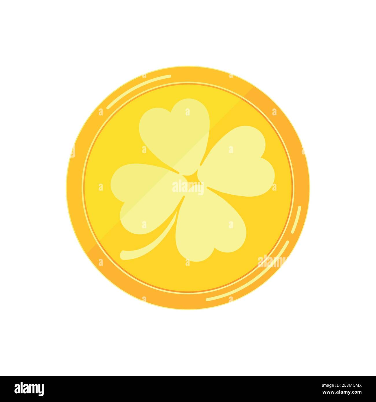 Golden coin with four leaves clover vector flat icon isolated on white background. Stock Vector
